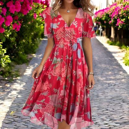 Rosalind - Floral Loose-Fit Deep V-Neck Dress