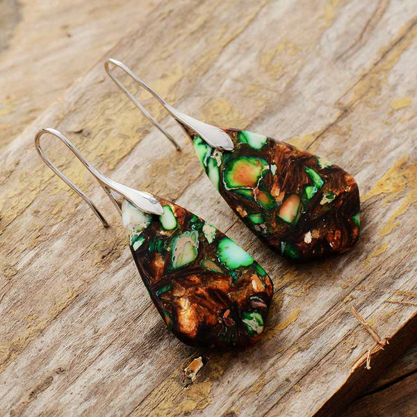Abstract Stone Jasper Dangle Earrings