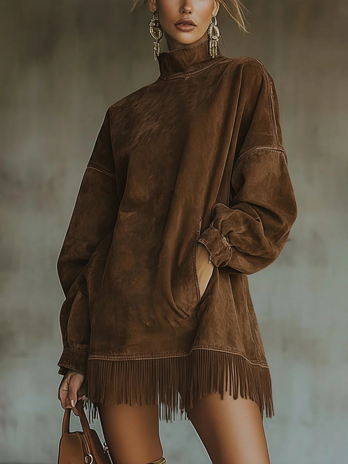 Mara™ - Cozy Suede Fringe Dress