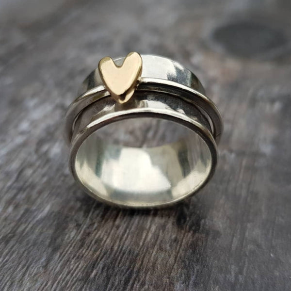 Vintage Gold Heart Silver Ring