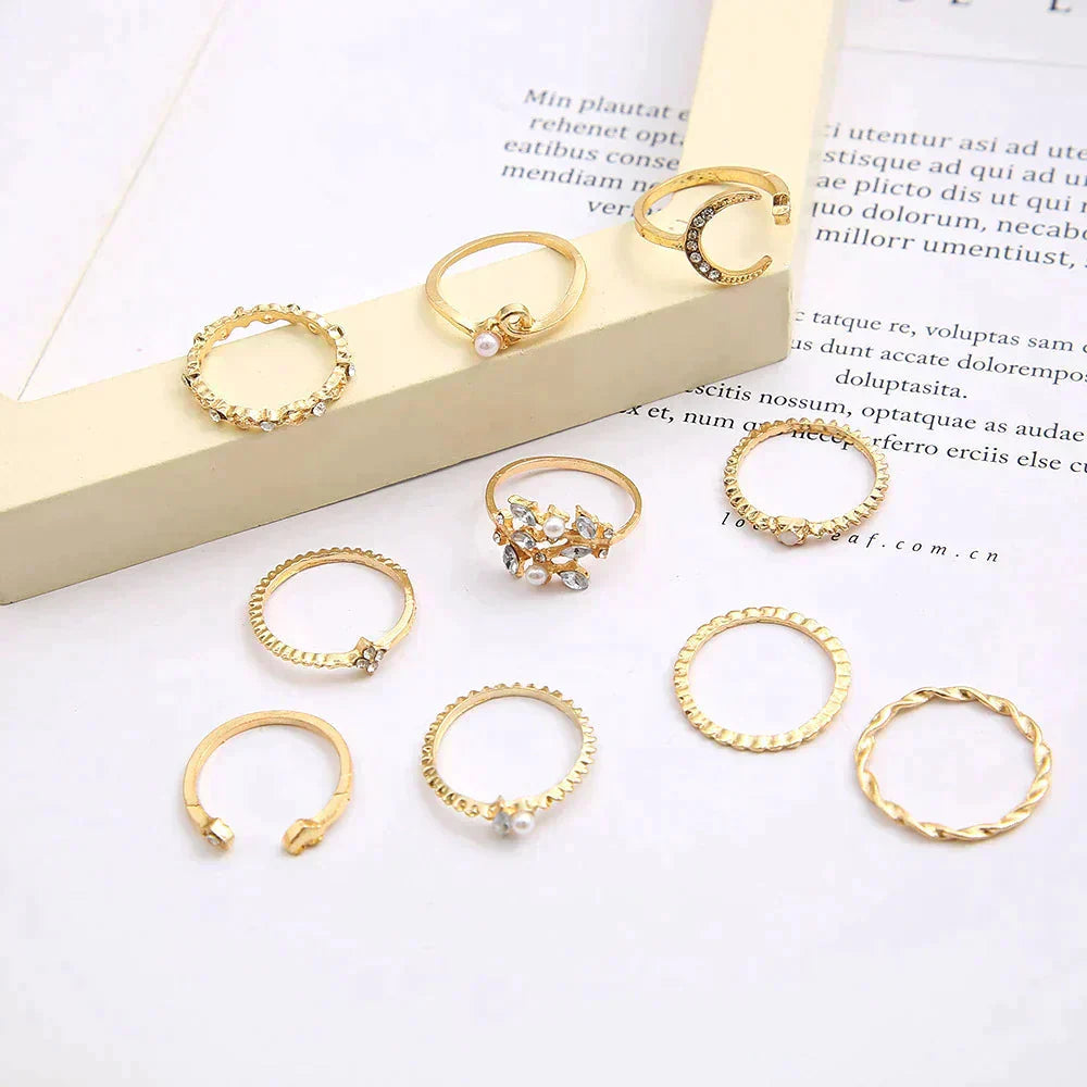 10 Pack of Bohemian Silver & Gold Rings