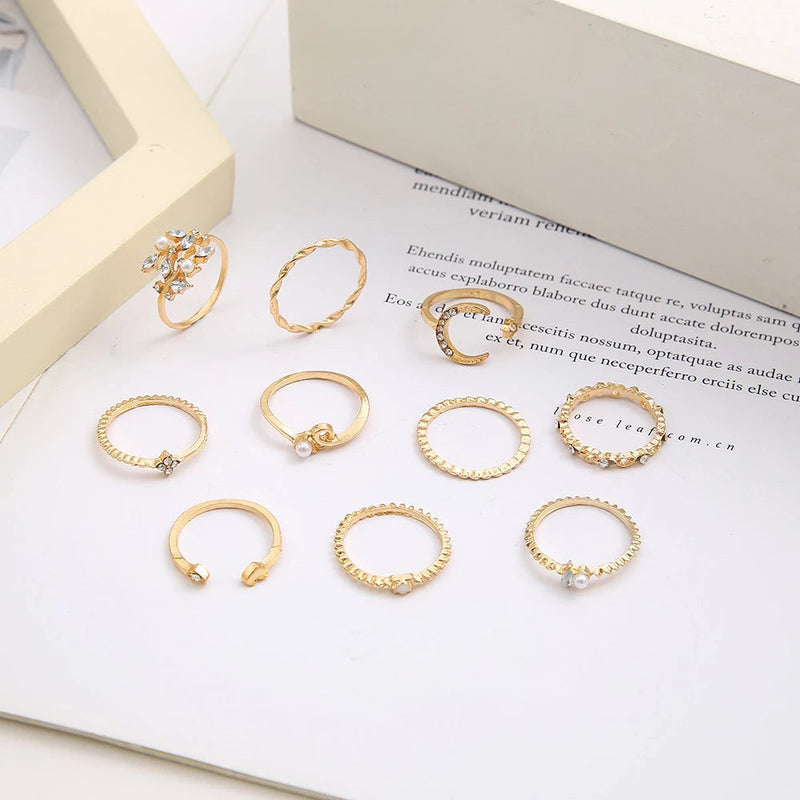 Bohemian Silver & Gold Rings Set