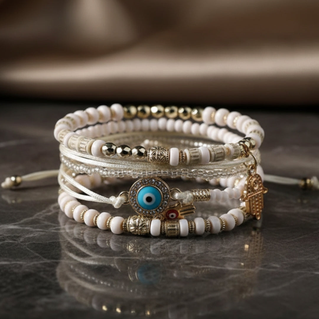 Elegantes Gold Hamsa Armband-Set