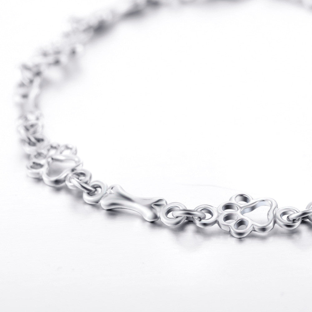 Limitierte Auflage Pure Silber Hundepfote und Knochen Charms Armband