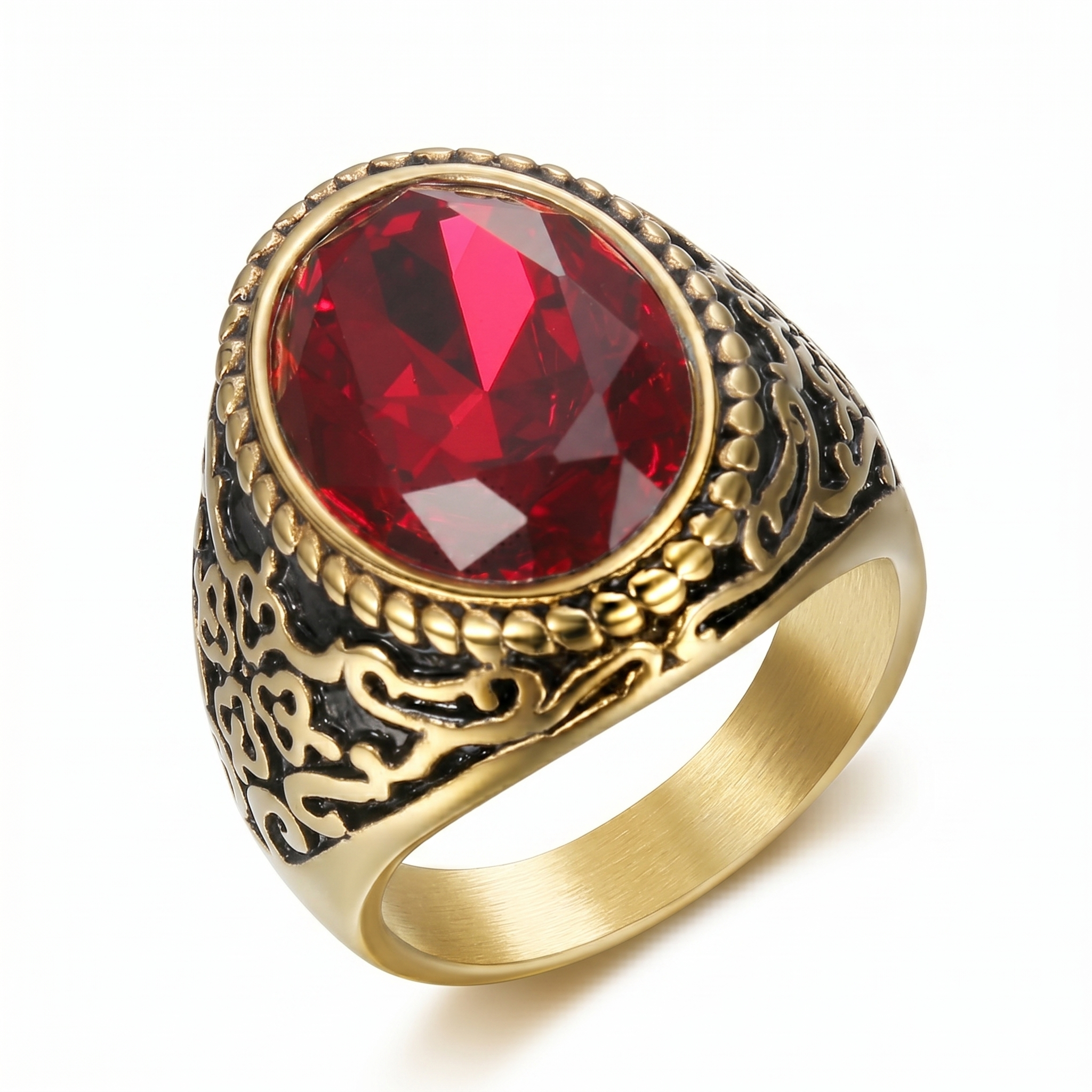 Eleganter roter Edelstein Goldring