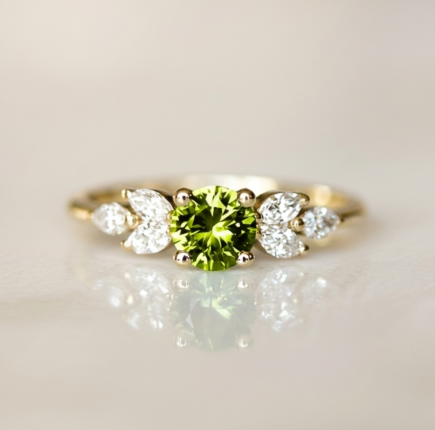 Eleganter Oliven-Zirkonia Vintage-Ring