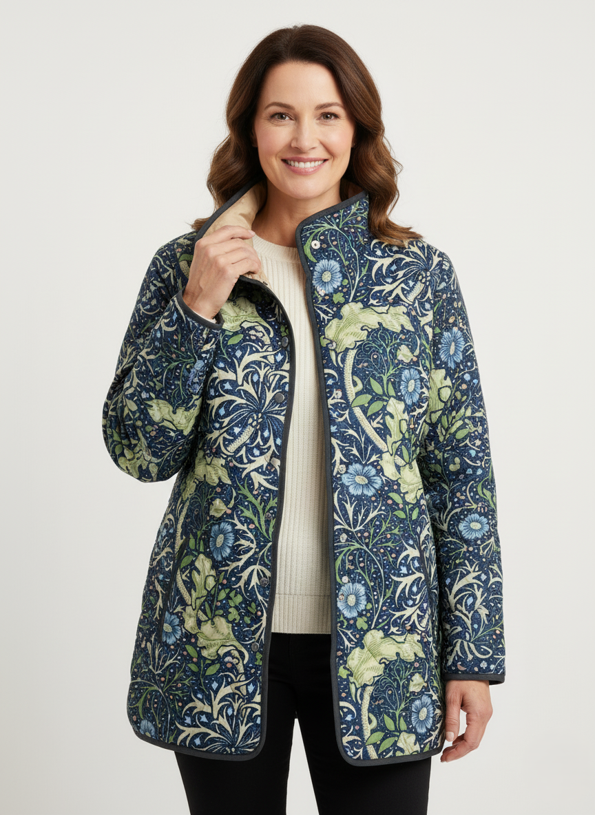 Women's Vintage Botanical Print Quilted Jacket
