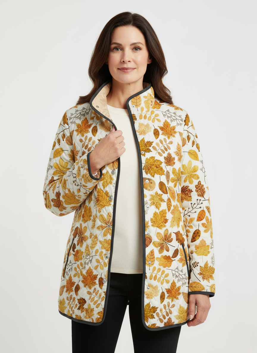 Women's Vintage Autumn Leaf Print Quilted Jacket