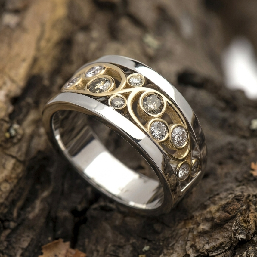 Eleganter, von Vintage inspirierter Gold-Silber-Ring
