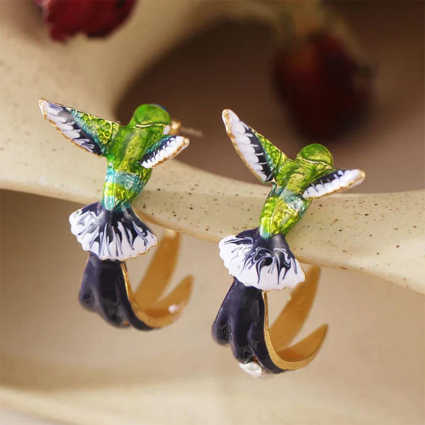 Vintage Hummingbird Hoop Earrings