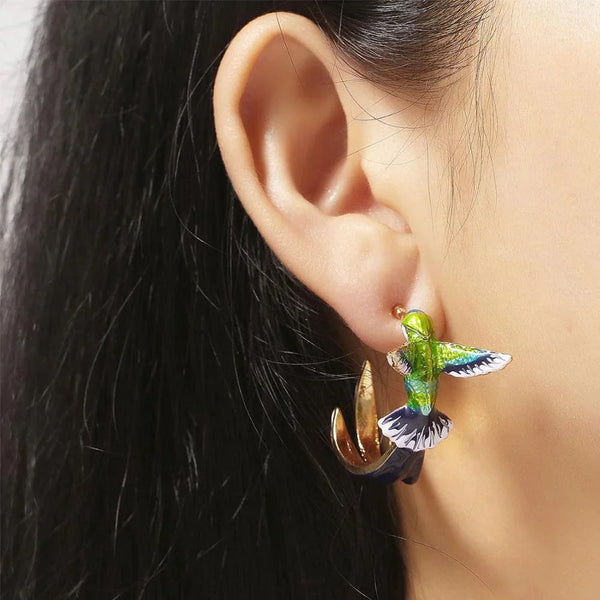 Vintage Hummingbird Hoop Earrings