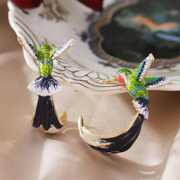Vintage Hummingbird Hoop Earrings