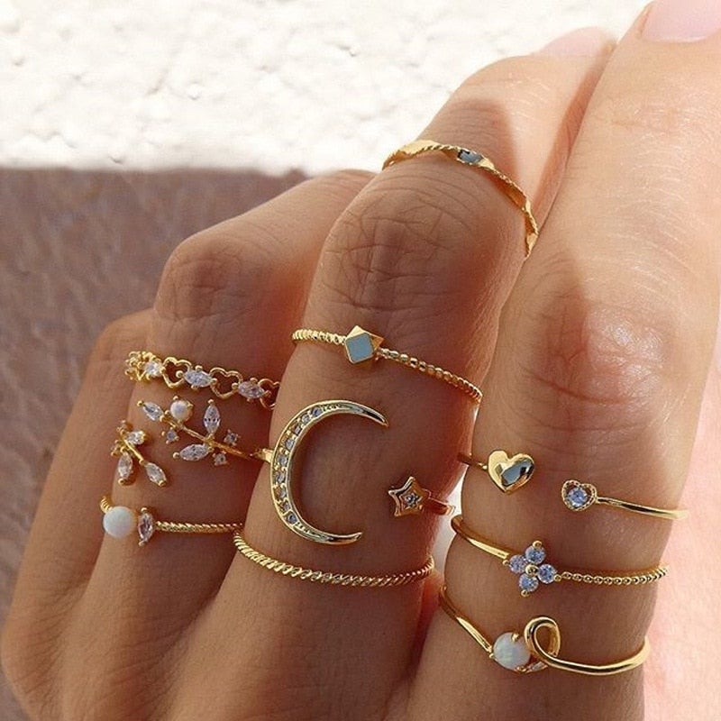 Bohemian Silver & Gold Rings Set