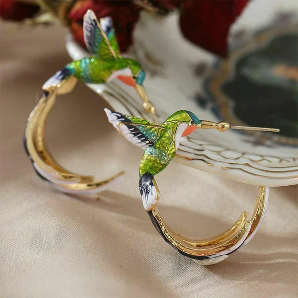 Vintage Hummingbird Hoop Earrings