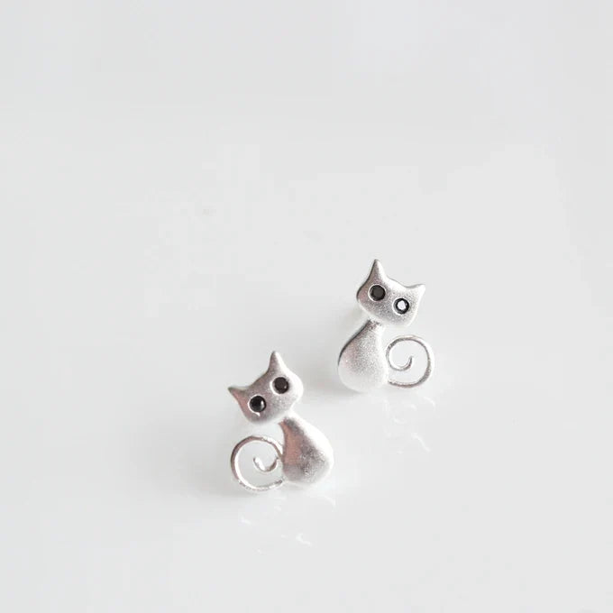 Silver Cat Stud Earrings
