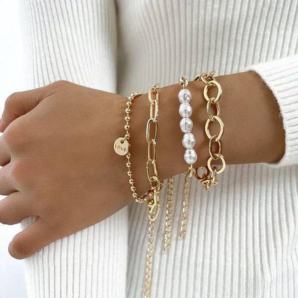 Charming Gold Pearl Bracelet Set