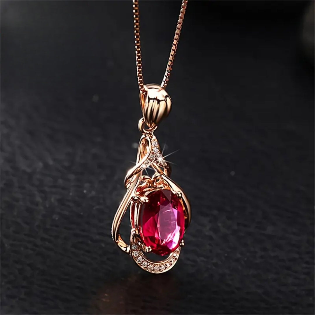 Elegante rote und goldene Kristallhalskette
