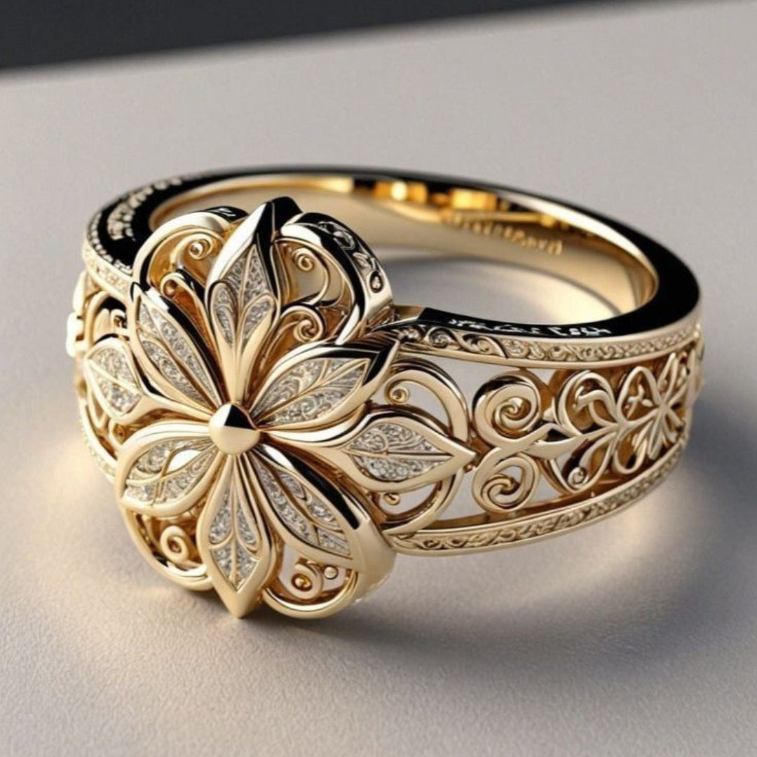 Exotic Floral Zirconia Gold Ring