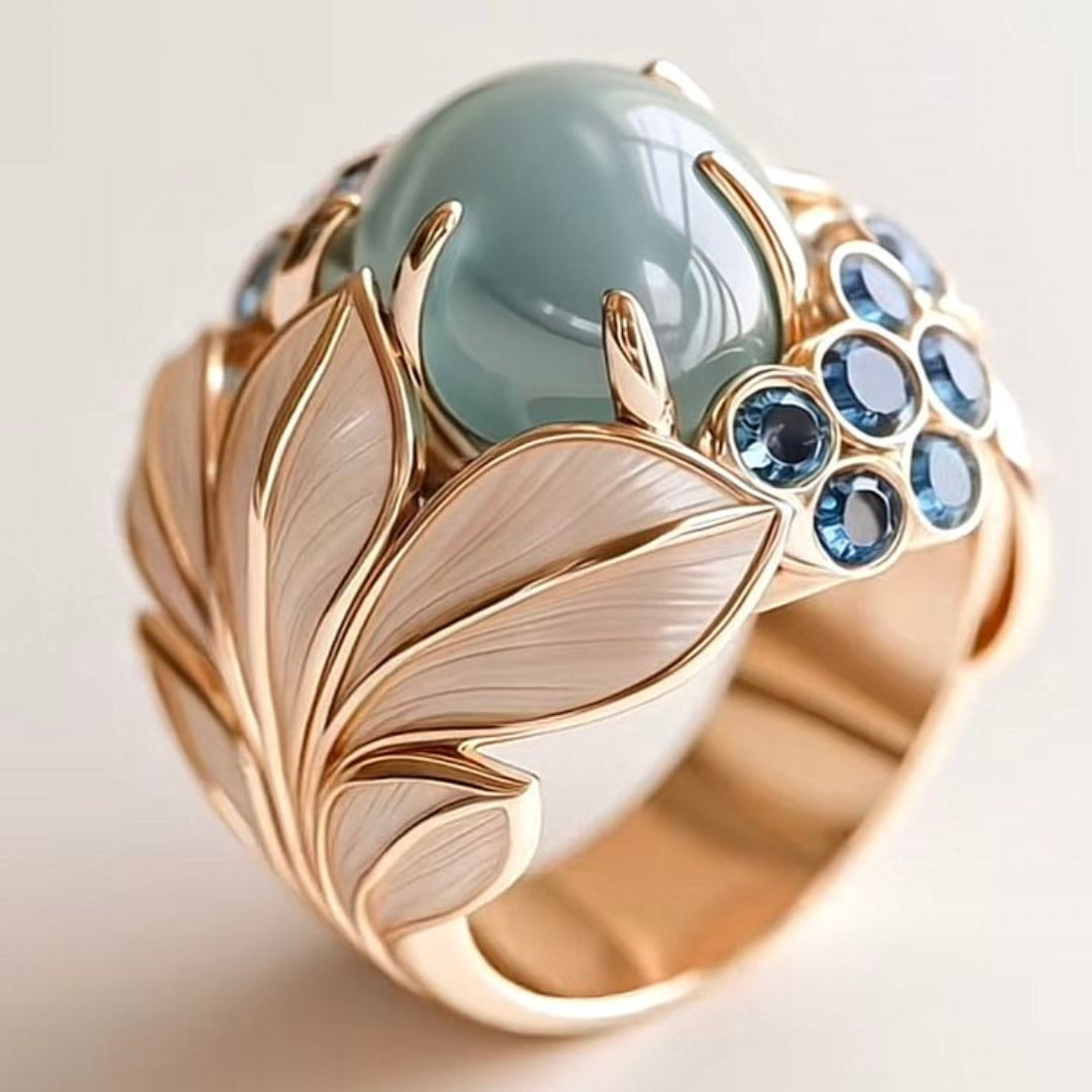 Grüner Stein Goldblatt Ring