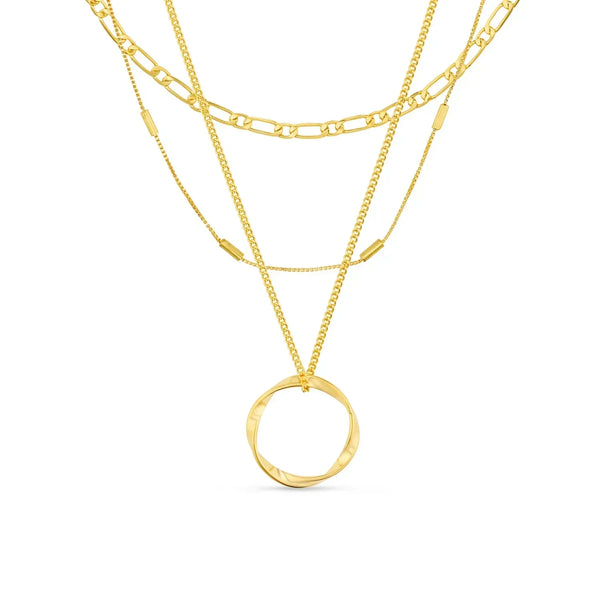 Open Circle Three Row Necklace | Gold