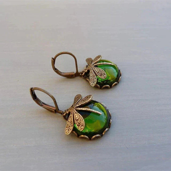 Artistic Gold Dragonfly Crystal Earrings