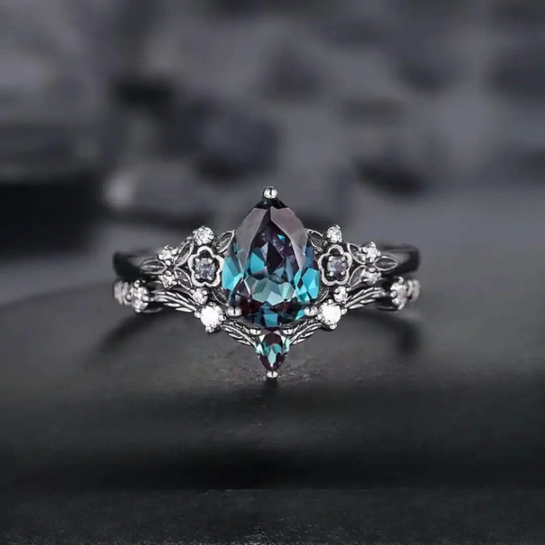 Gun Black Saphir-Zirkonia Ring-Set