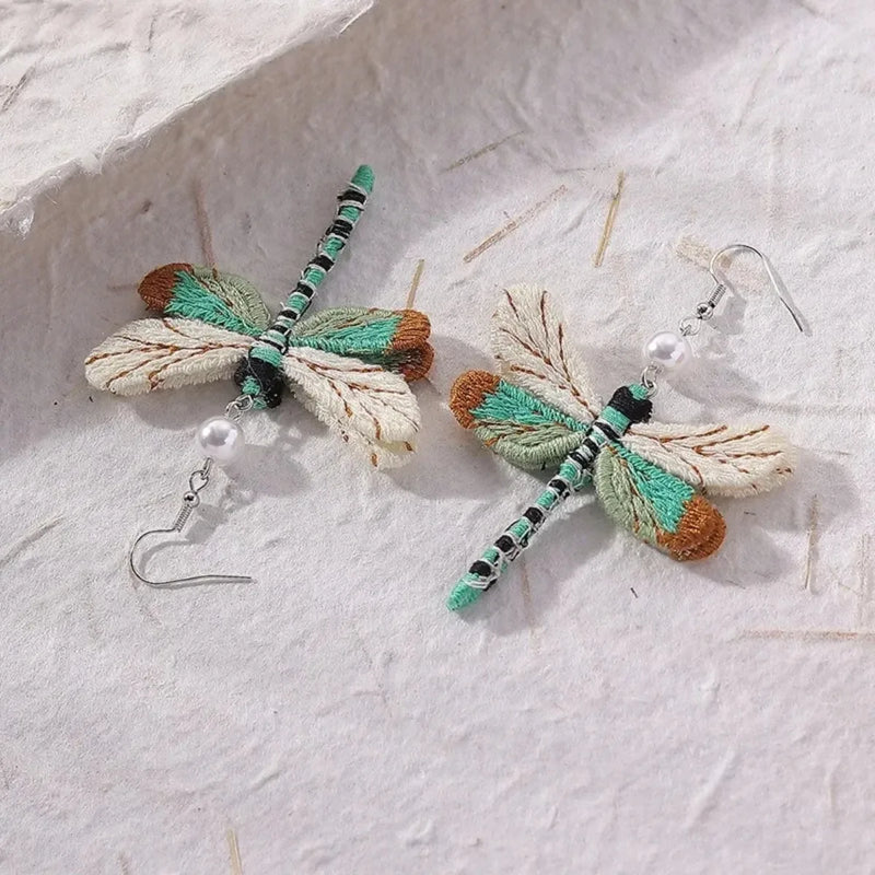 Bohemian Embroidered Dragonfly Earrings