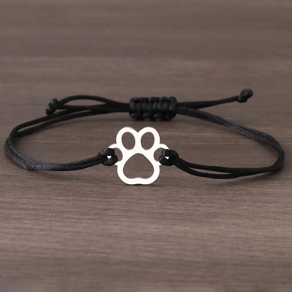 Paw Print Cord Bracelet – Adjustable Black and Red Design