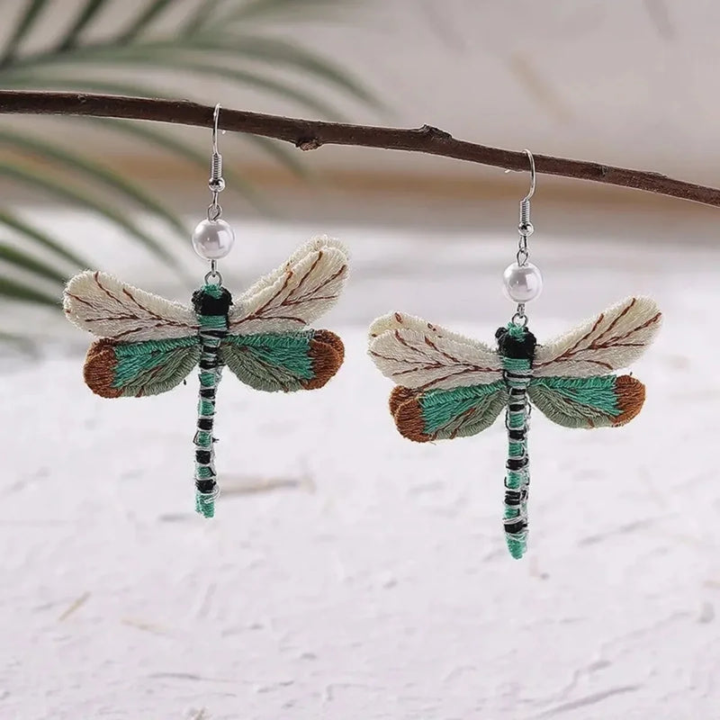 Bohemian Embroidered Dragonfly Earrings