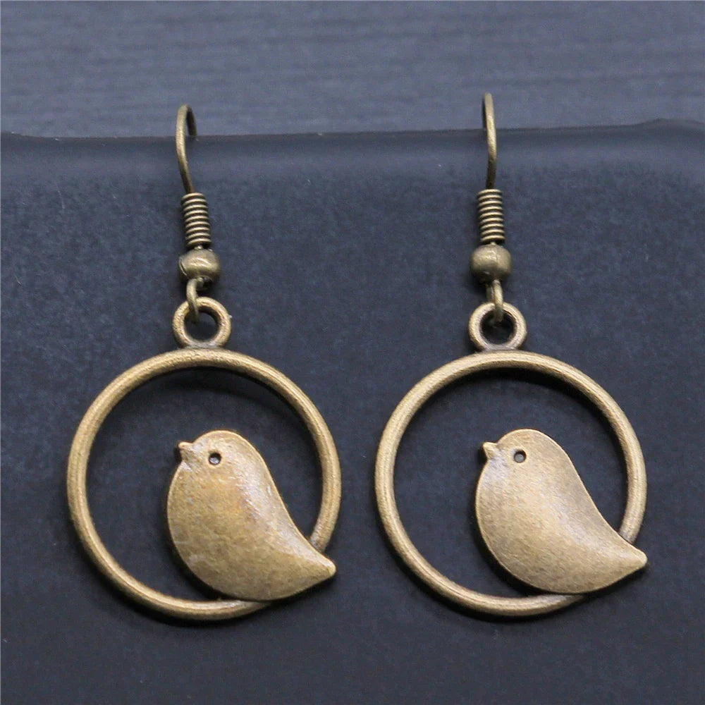 Vintage Bird Charm Drop Earrings – Handmade Boho Jewelry