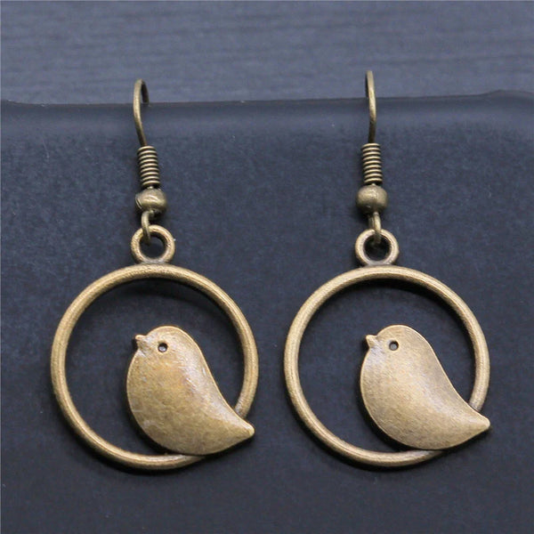 Vintage Bird Charm Drop Earrings – Handmade Boho Jewelry