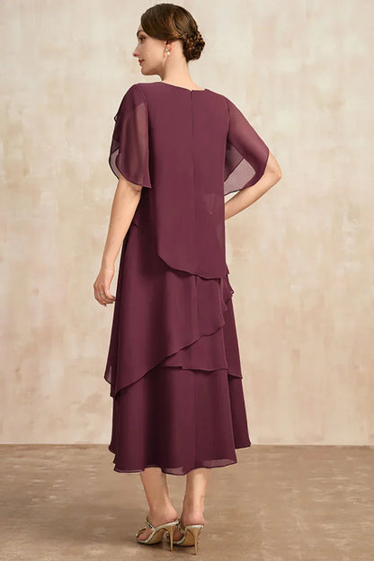 Belle - Flowy Short Sleeve Irregular Layered Long Dress