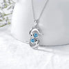 Silver Twin Dolphin Blue Crystal Necklace