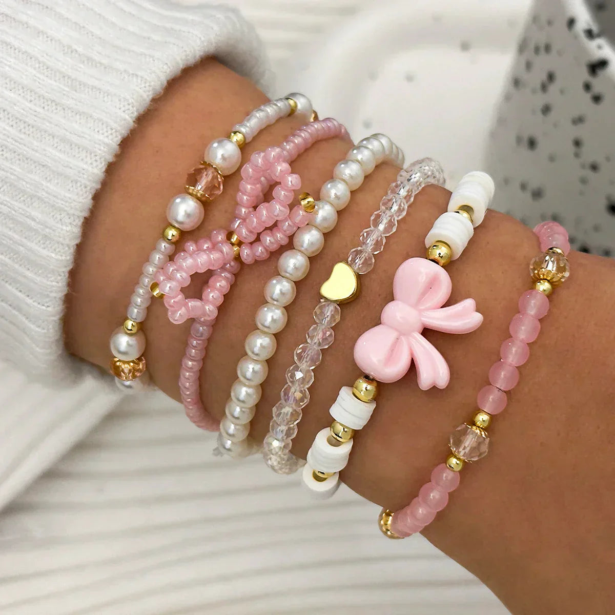 Perlen-Liebe Schleifenarmband-Set
