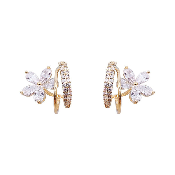 Floral Elegance Gold Earrings with Sparkling Zirconia