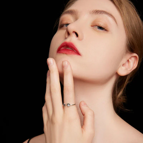 925 Sterling Silver Paw Ring – Adjustable with Zirconia & Enamel