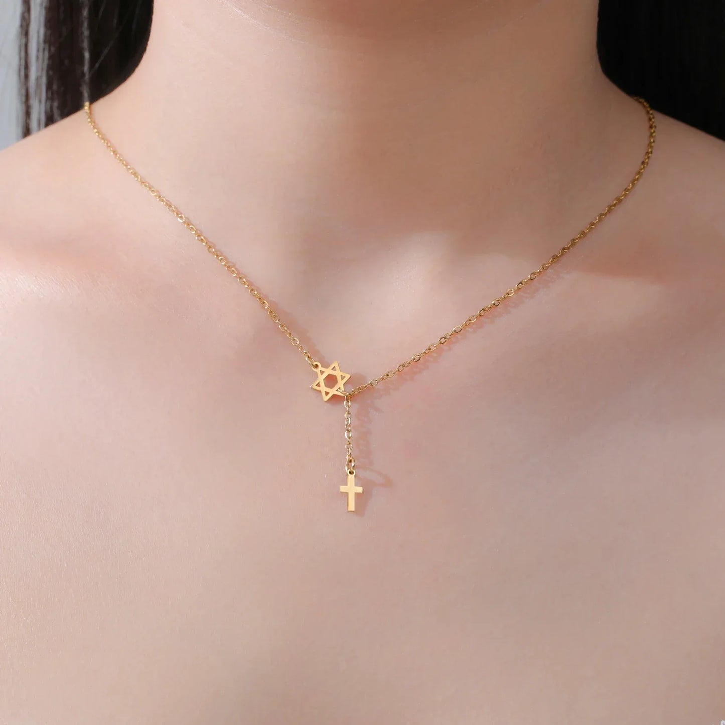 Sacred Star and Cross Pendant Necklace