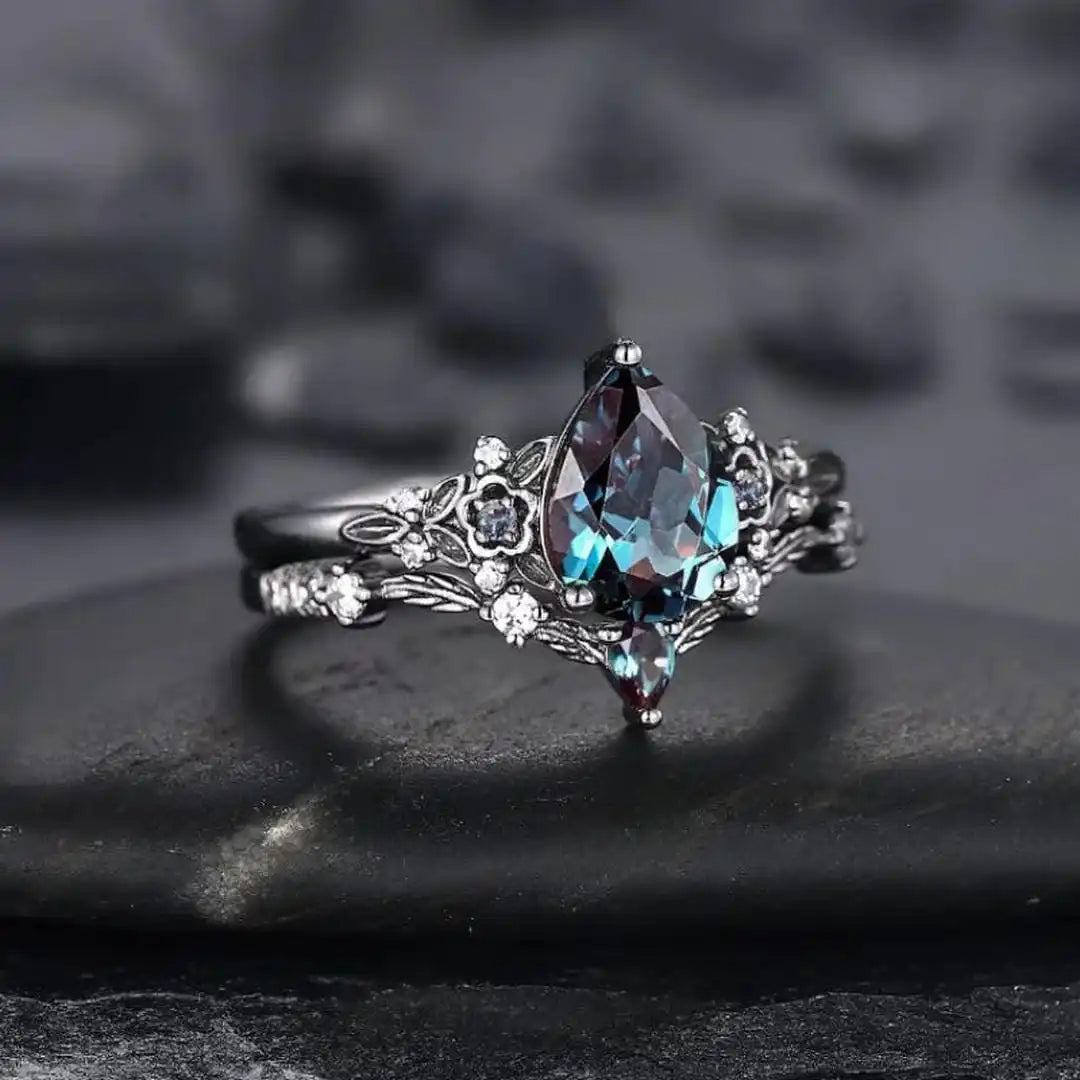 Gun Black Saphir-Zirkonia Ring-Set