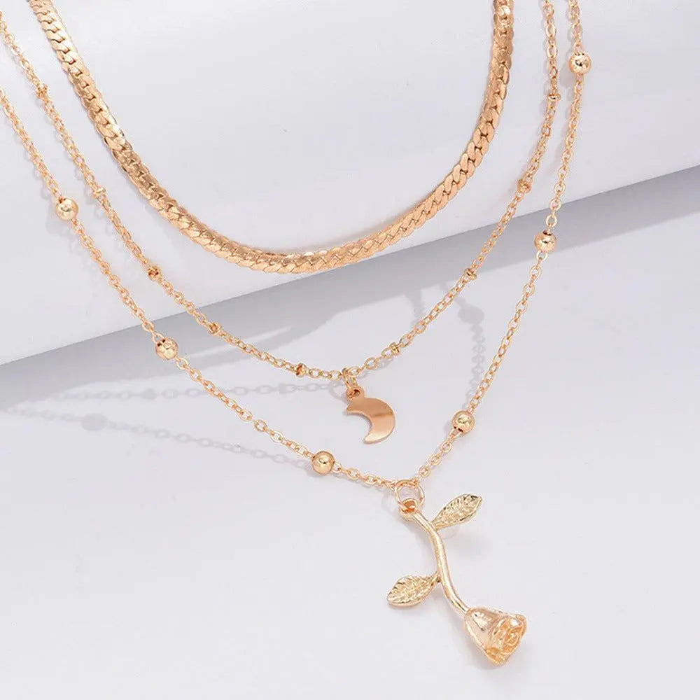 Elegantes Golden Rose Anhänger Halskette Set