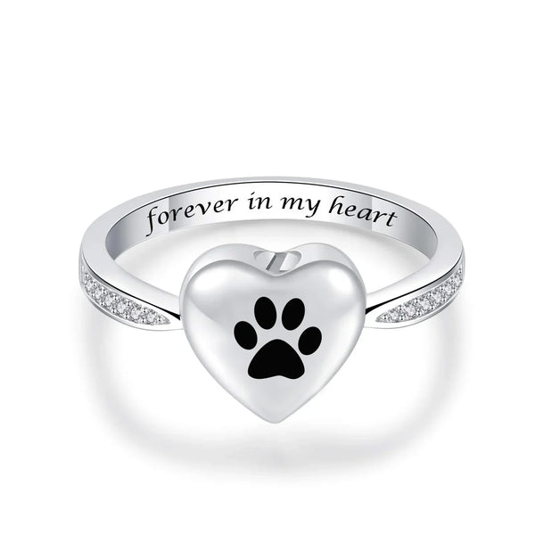 Love Heart Paw Print Urn Ring – Pet Memorial Cremation Jewelry