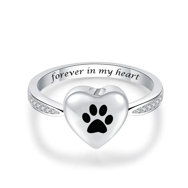Love Heart Paw Print Urn Ring – Pet Memorial Cremation Jewelry