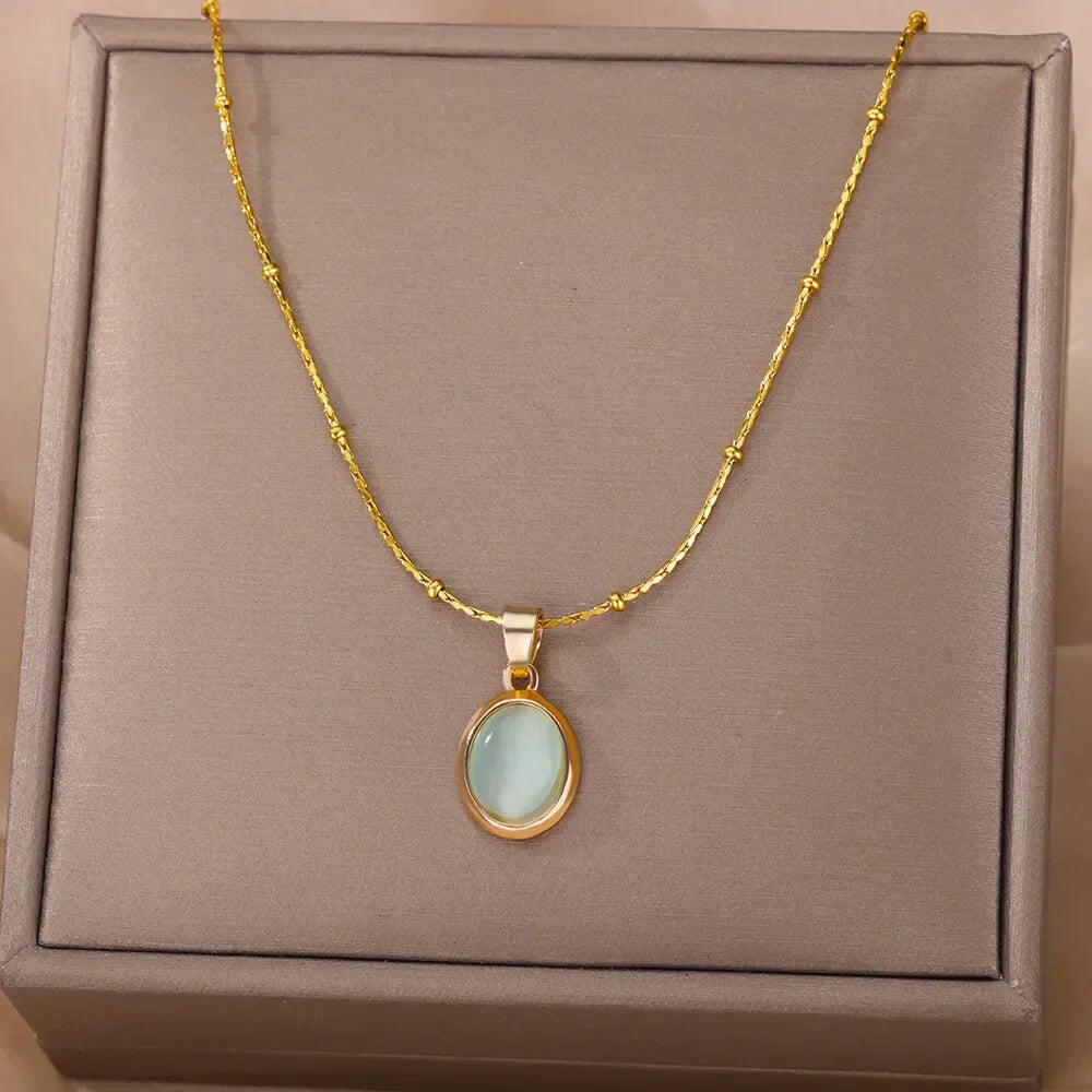 Schicke Gold Edelstahl Wasser Tropfen Opal Anhänger Halskette