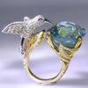 Adjustable Aquamarine-Color Hummingbird Ring – 14K Gold Plated