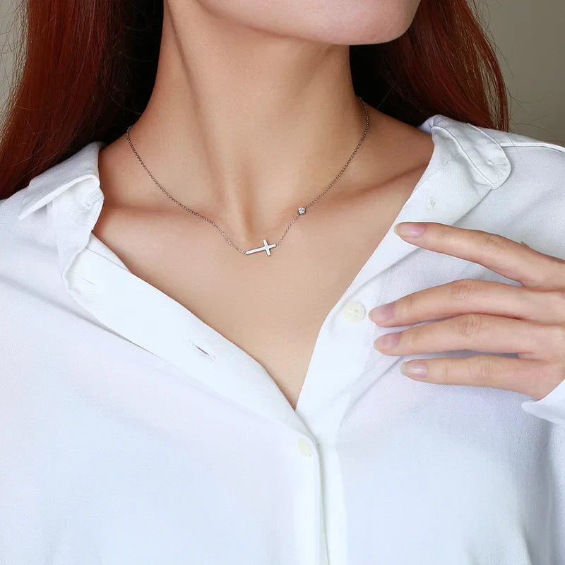 Radiant Sideways Cross Necklace
