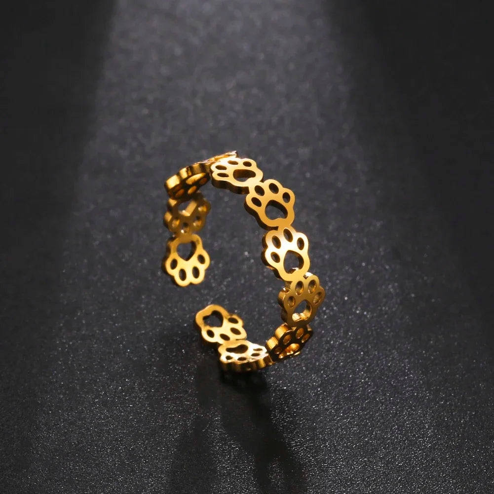 Verstellbarer Pfotenabdruck-Ring – Aus Edelstahl