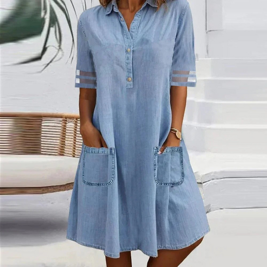 Jill™ - Denim Mini Dress with Side Pockets