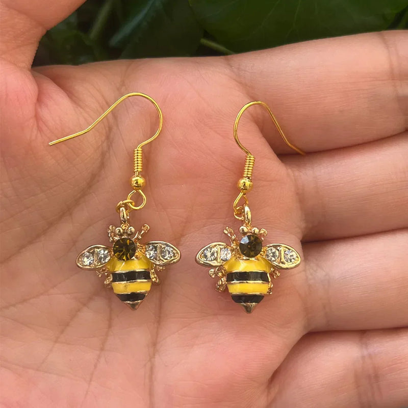 Golden Bee & Honeycomb Crystal Earrings
