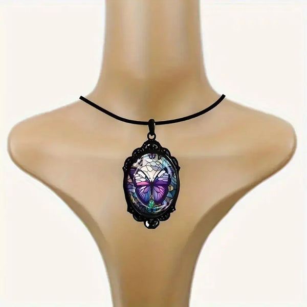 Butterfly Pendant Necklace with Purple Crystal