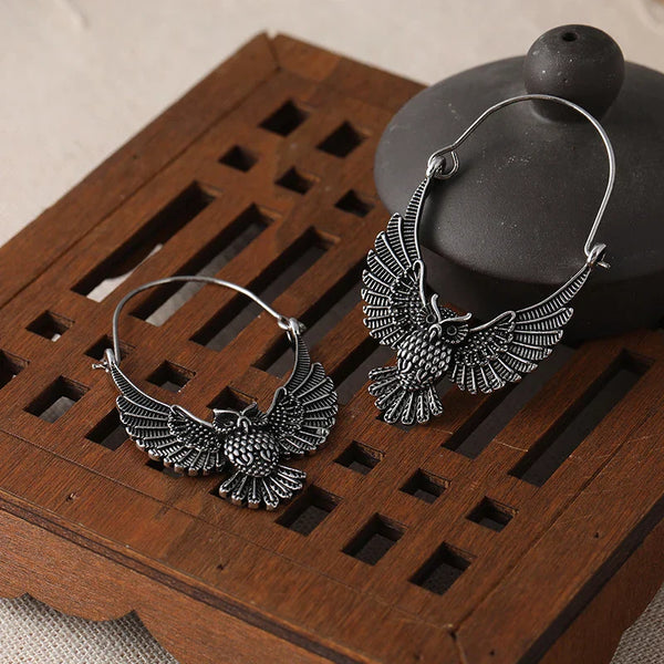 Vintage Bohemian Owl Statement Earrings