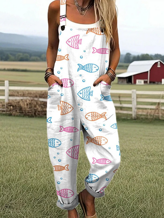 Women's Vintage Floral Wide Leg Jumpsuit - Comfort & Effortless Style